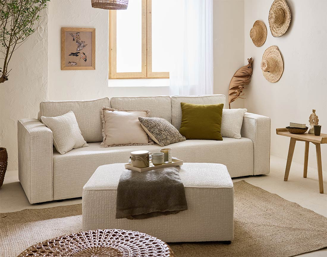 Canapé 3 places convertible avec coffre en tissu velours relief Topaze