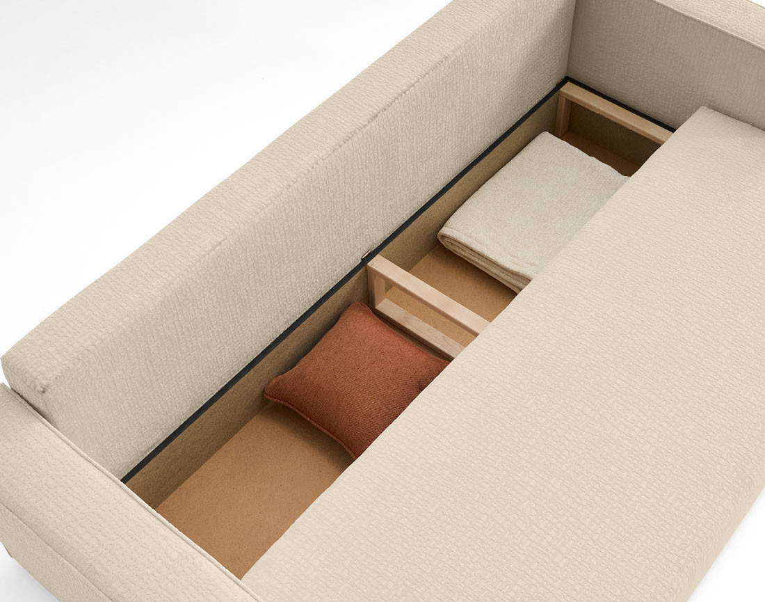 Canapé 3 places convertible avec coffre en tissu velours relief Topaze