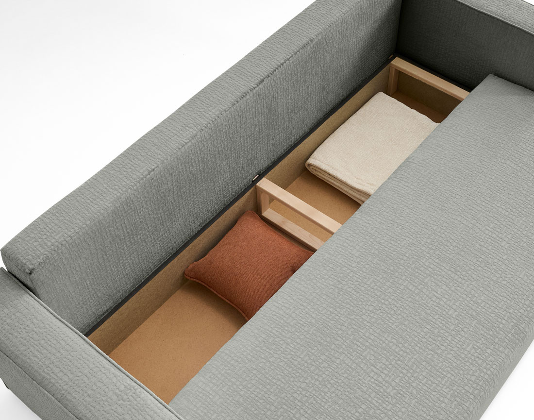 Canapé 3 places convertible avec coffre en tissu velours relief Topaze