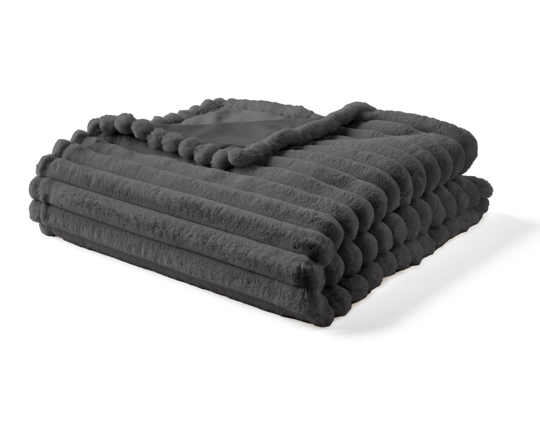 Plaid 200x140 cm en fausse fourrure côtelé et velours Arezzo