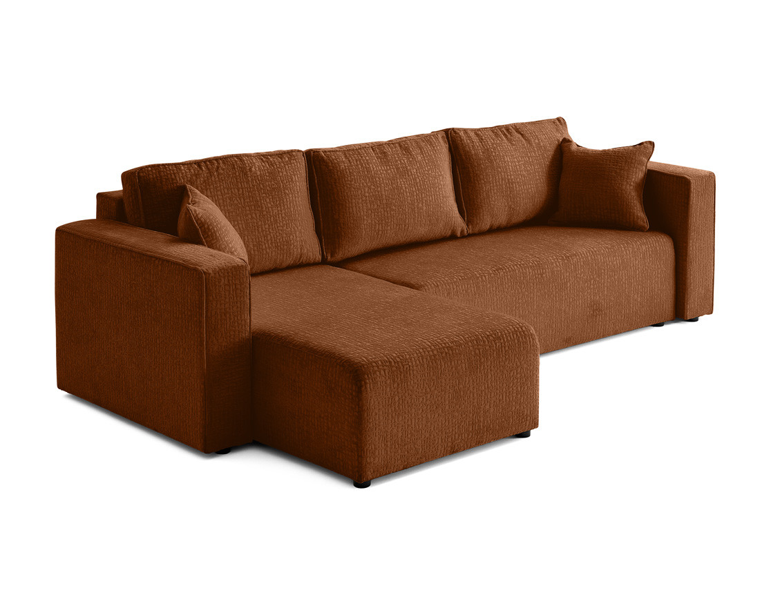 Canapé d'angle réversible 4 places convertible avec coffre en tissu velours relief Topaze