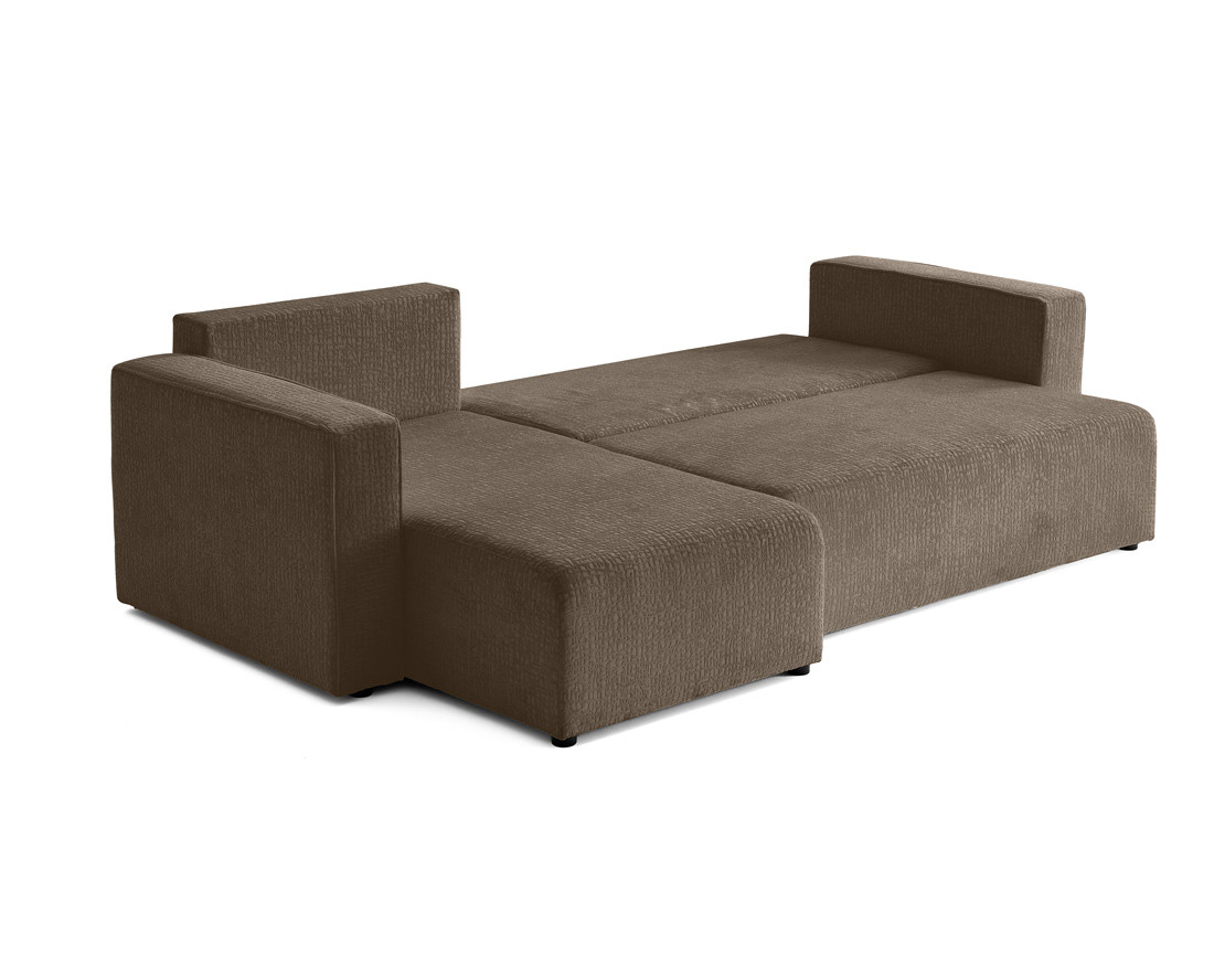 Canapé d'angle réversible 4 places convertible avec coffre en tissu velours relief Topaze