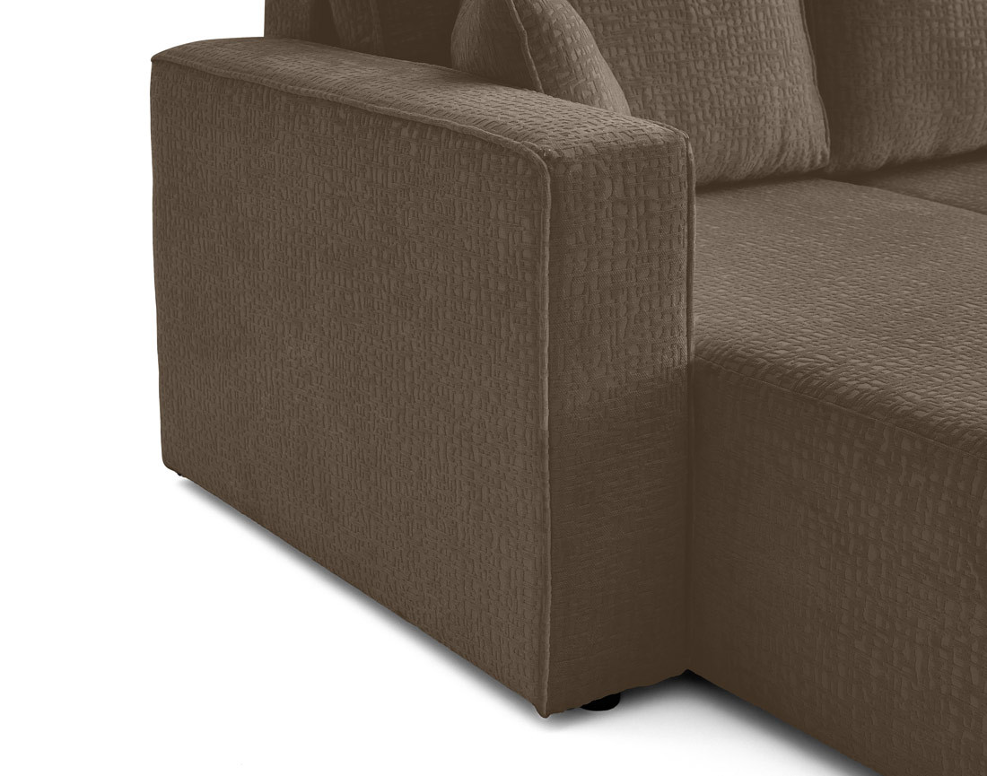 Canapé d'angle réversible 4 places convertible avec coffre en tissu velours relief Topaze