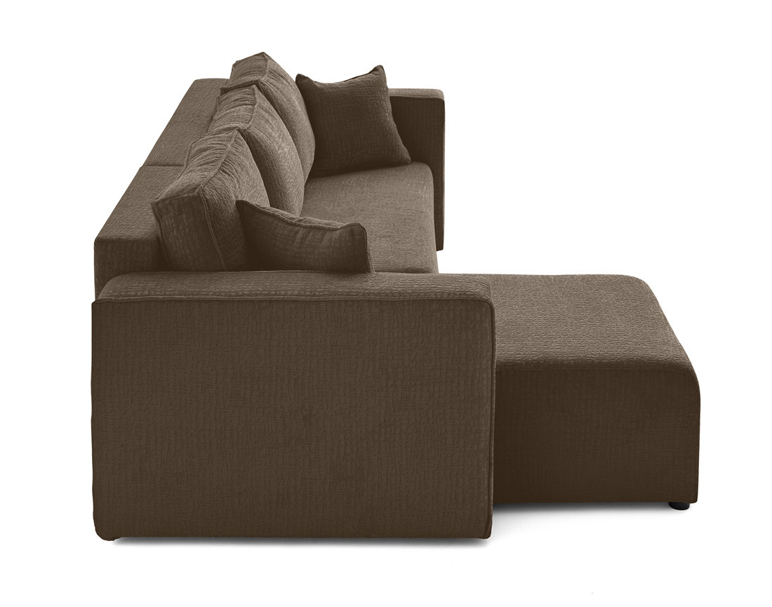 Canapé d'angle réversible 4 places convertible avec coffre en tissu velours relief Topaze