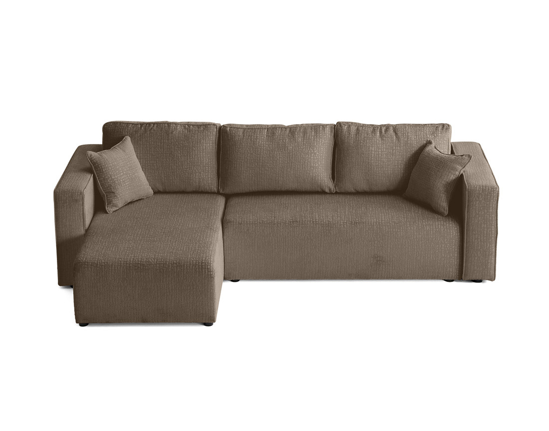 Canapé d'angle réversible 4 places convertible avec coffre en tissu velours relief Topaze