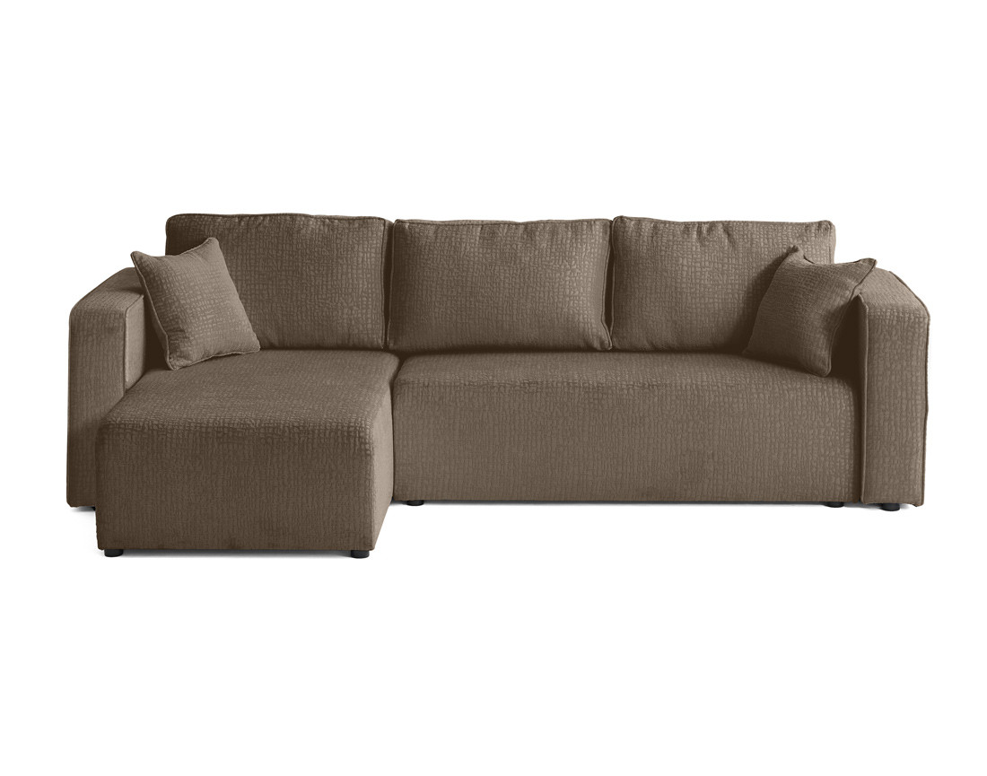 Canapé d'angle réversible 4 places convertible avec coffre en tissu velours relief Topaze