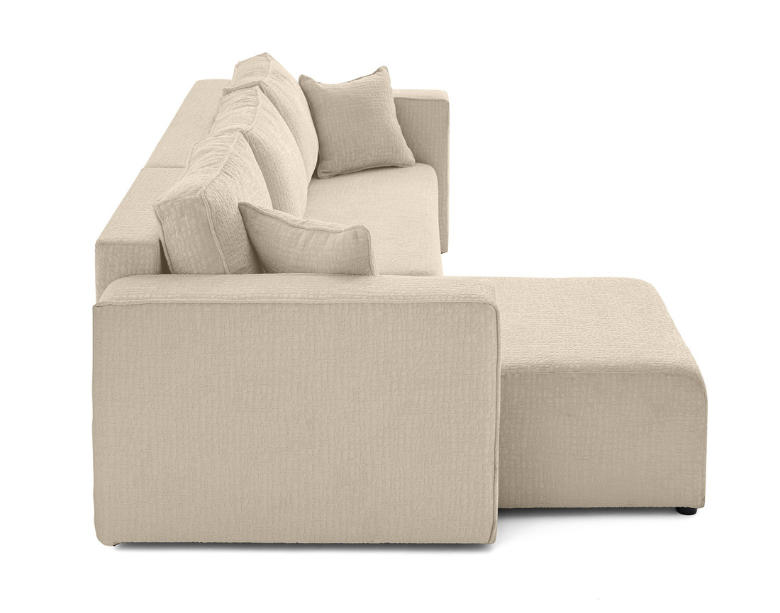 Canapé d'angle réversible 4 places convertible avec coffre en tissu velours relief Topaze