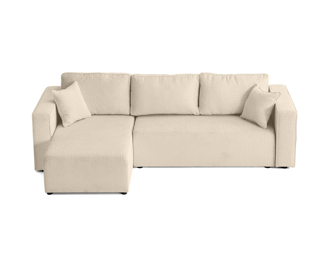 Canapé d'angle réversible 4 places convertible avec coffre en tissu velours relief Topaze