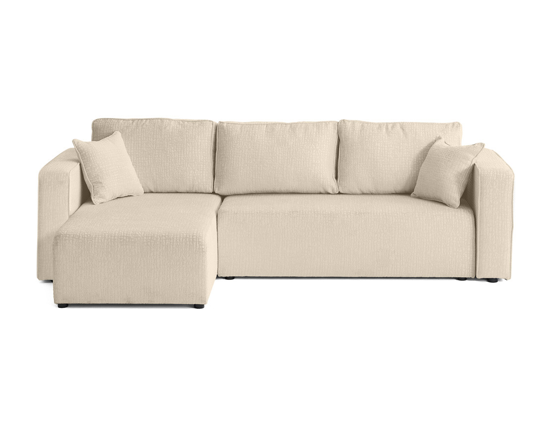Canapé d'angle réversible 4 places convertible avec coffre en tissu velours relief Topaze