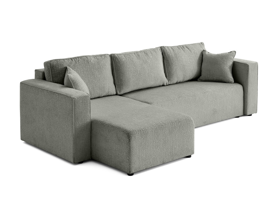 Canapé d'angle réversible 4 places convertible avec coffre en tissu velours relief Topaze