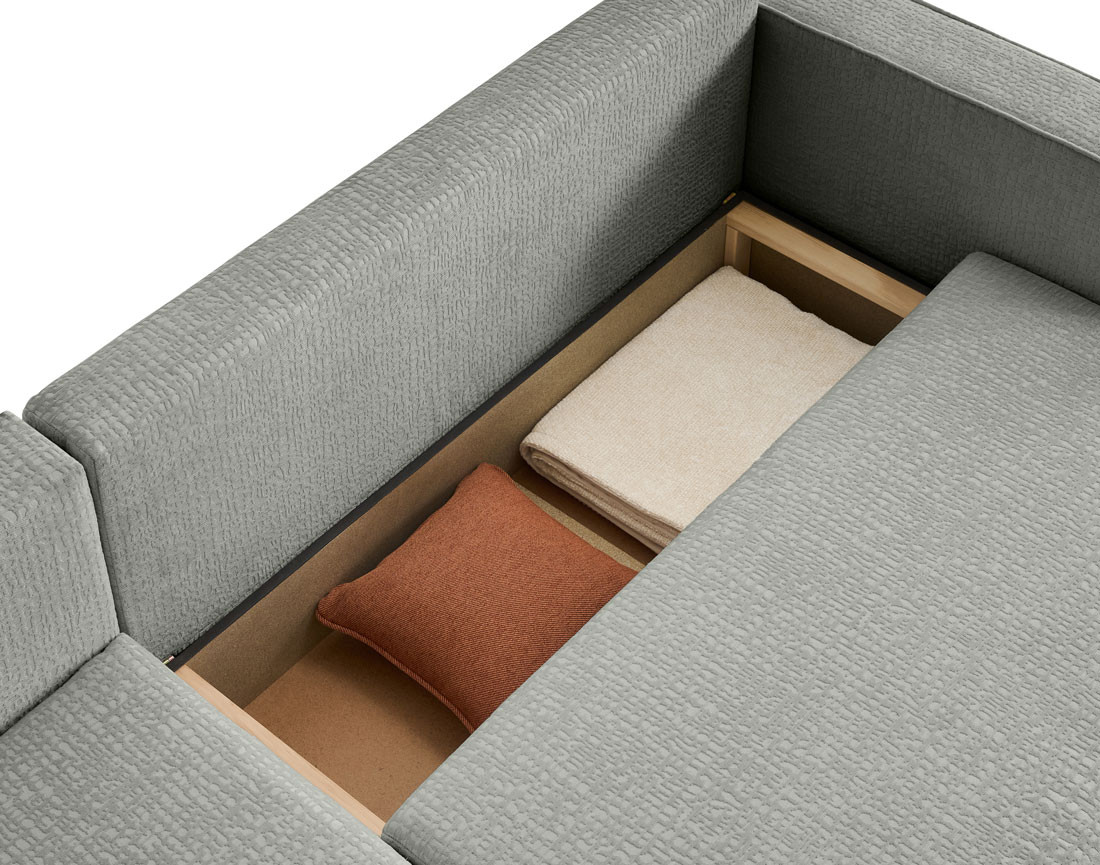 Canapé d'angle réversible 4 places convertible avec coffre en tissu velours relief Topaze