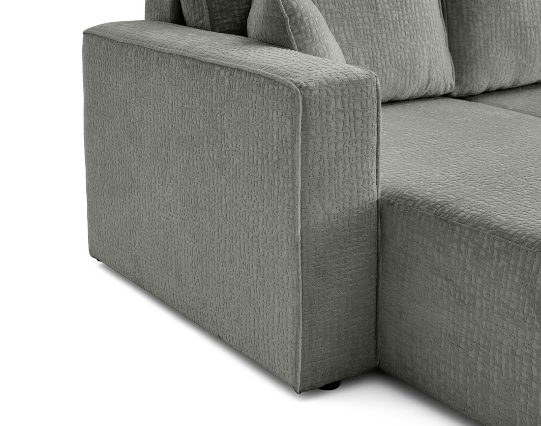 Canapé d'angle réversible 4 places convertible avec coffre en tissu velours relief Topaze