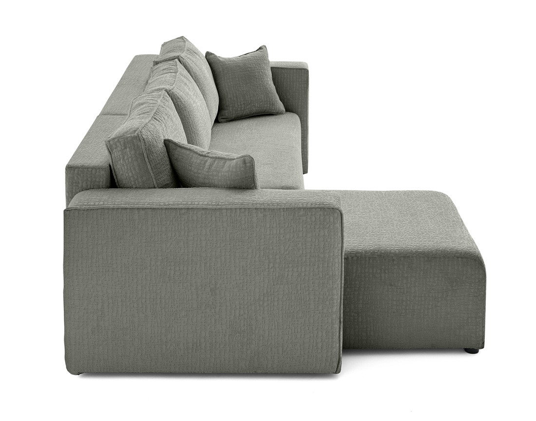 Canapé d'angle réversible 4 places convertible avec coffre en tissu velours relief Topaze