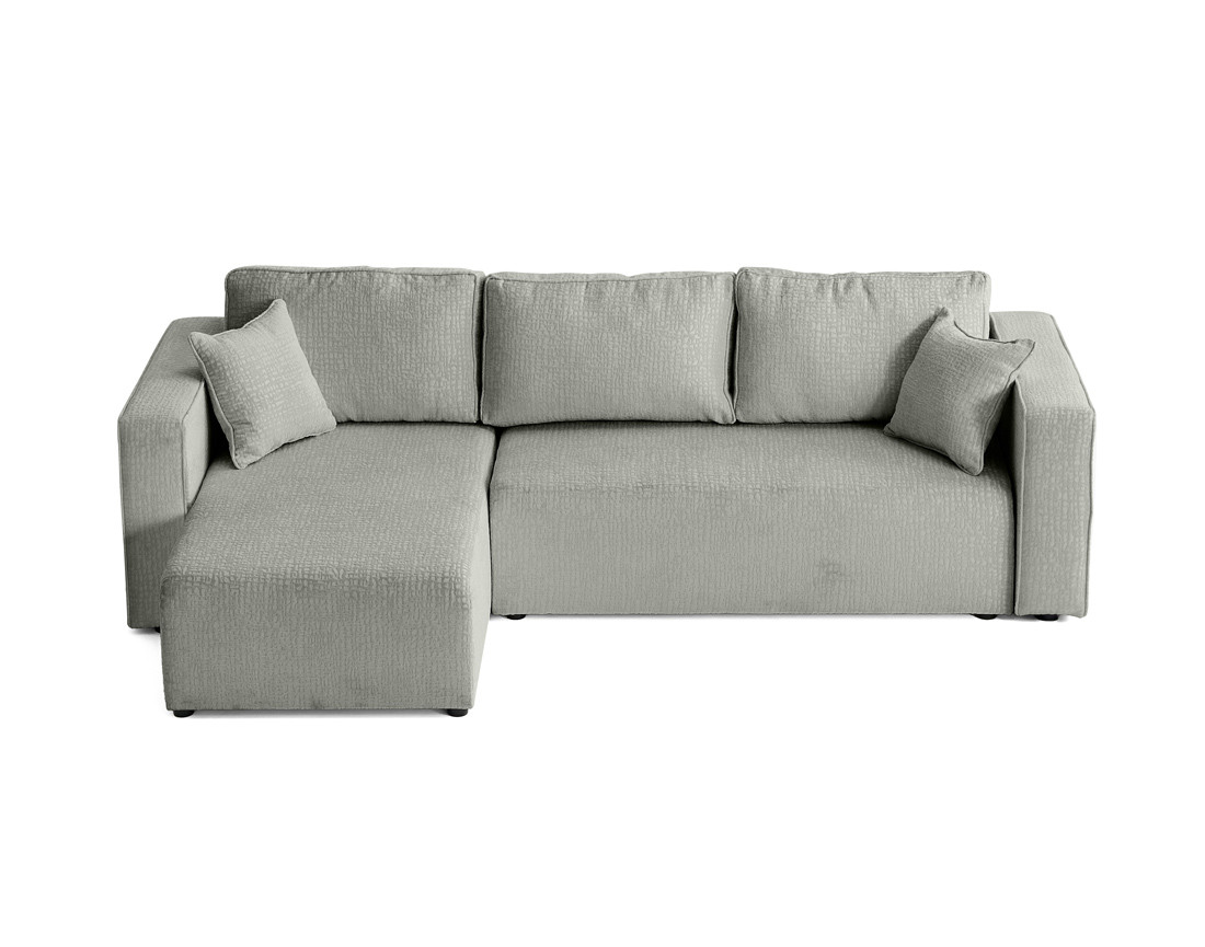 Canapé d'angle réversible 4 places convertible avec coffre en tissu velours relief Topaze