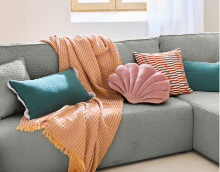 Canapé d'angle réversible 4 places convertible avec coffre en tissu velours relief Topaze