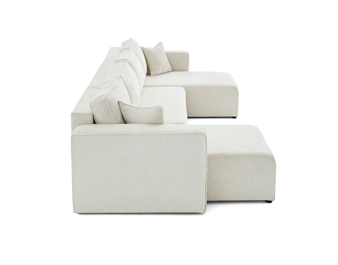 Canapé panoramique en U convertible avec coffre en tissu velours relief Topaze