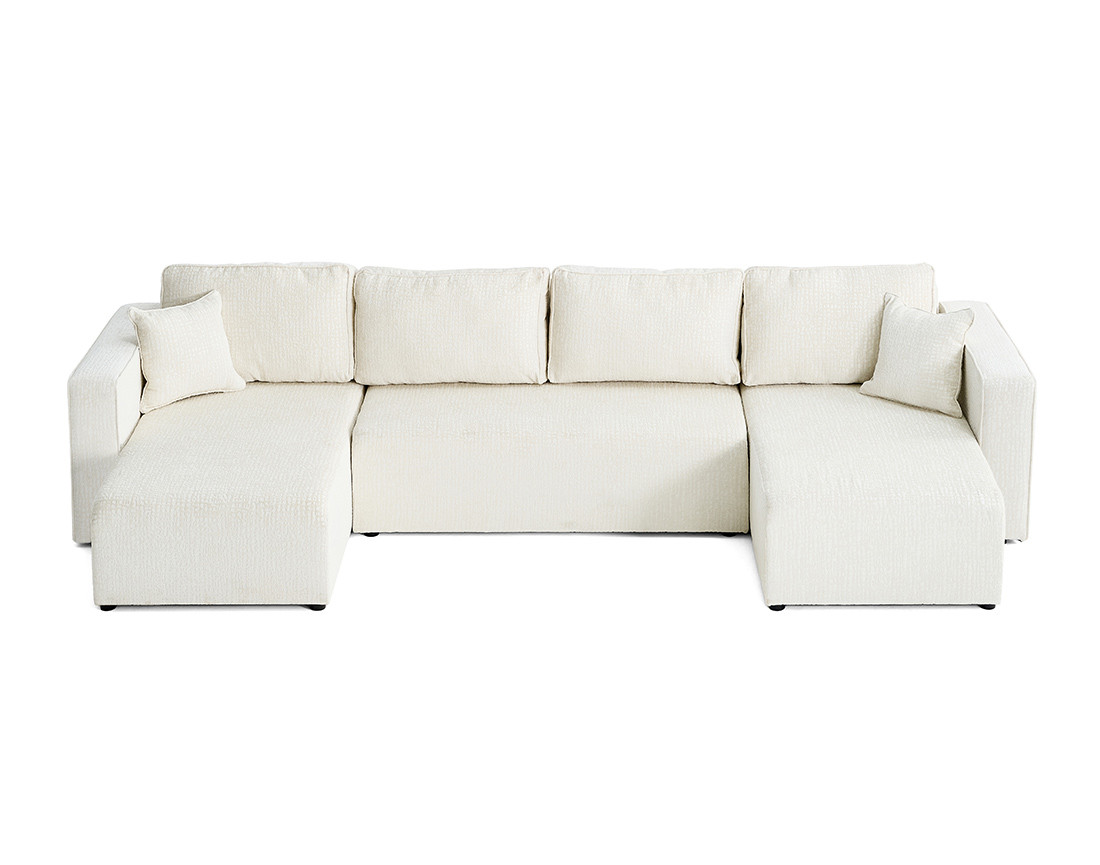 Canapé panoramique en U convertible avec coffre en tissu velours relief Topaze