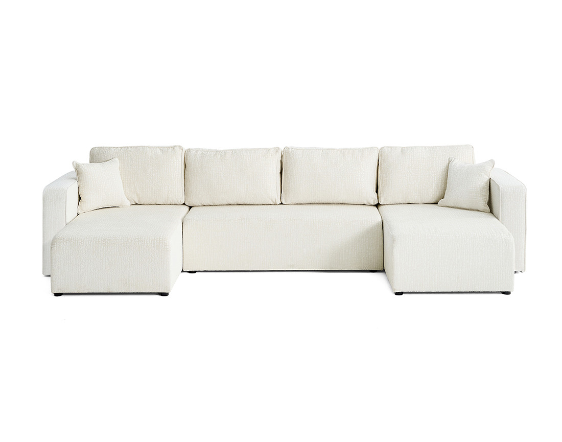 Canapé panoramique en U convertible avec coffre en tissu velours relief Topaze