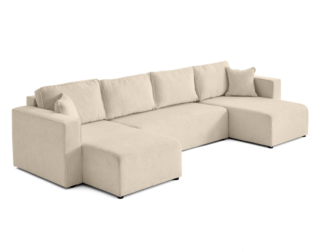 Canapé panoramique en U convertible avec coffre en tissu velours relief Topaze