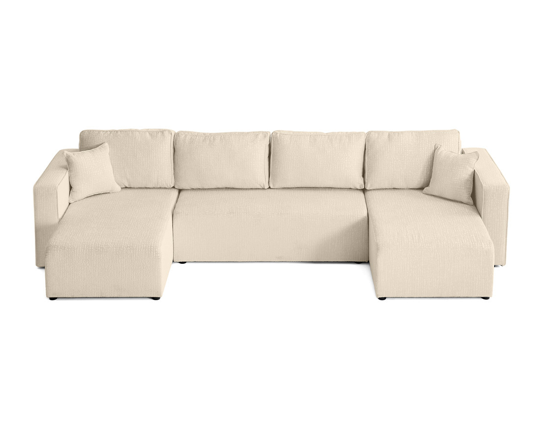 Canapé panoramique en U convertible avec coffre en tissu velours relief Topaze