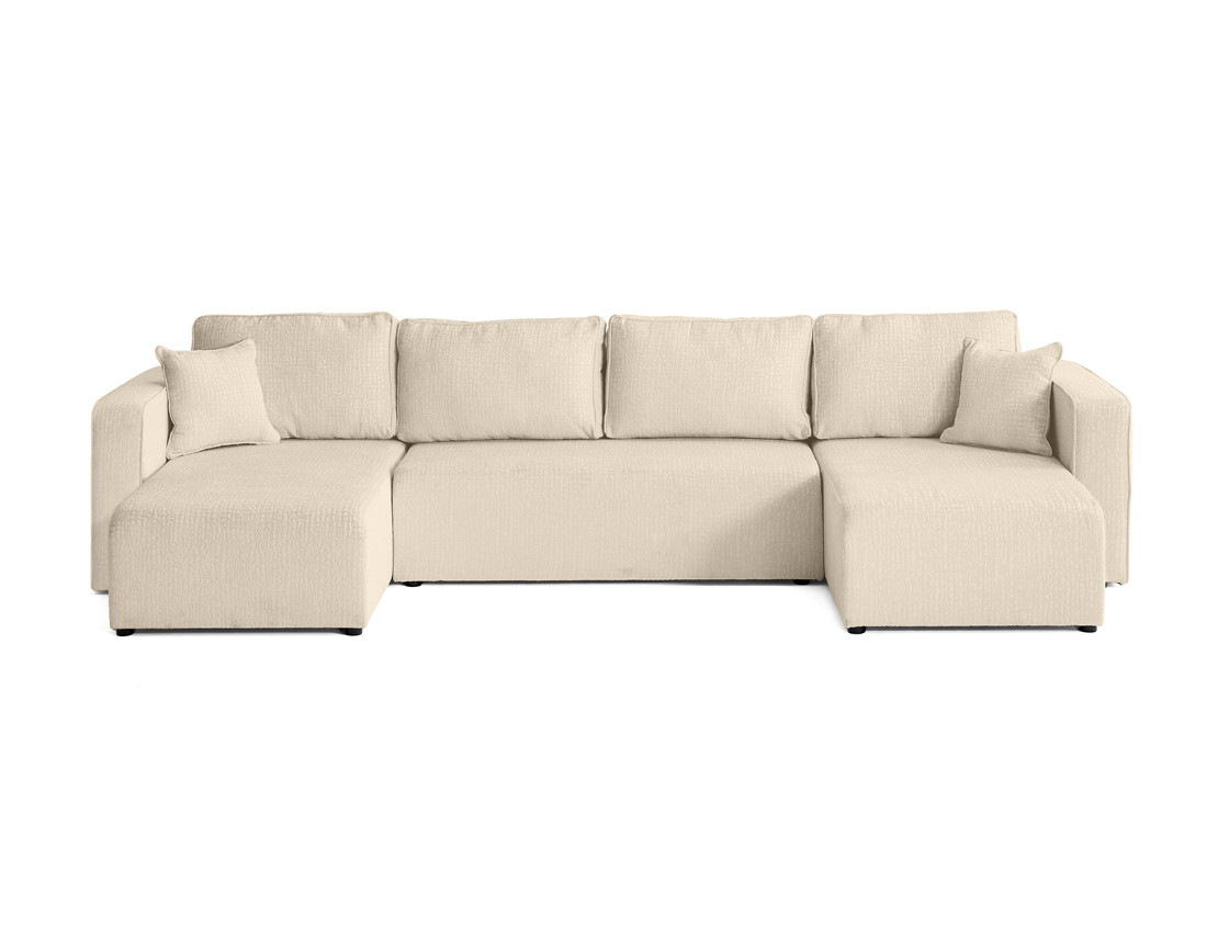 Canapé panoramique en U convertible avec coffre en tissu velours relief Topaze