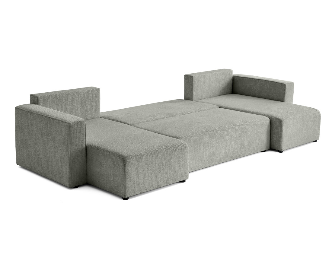 Canapé panoramique en U convertible avec coffre en tissu velours relief Topaze