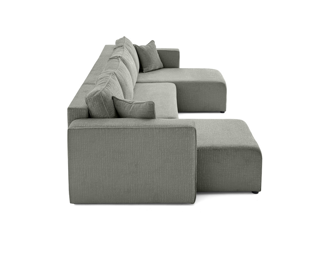 Canapé panoramique en U convertible avec coffre en tissu velours relief Topaze