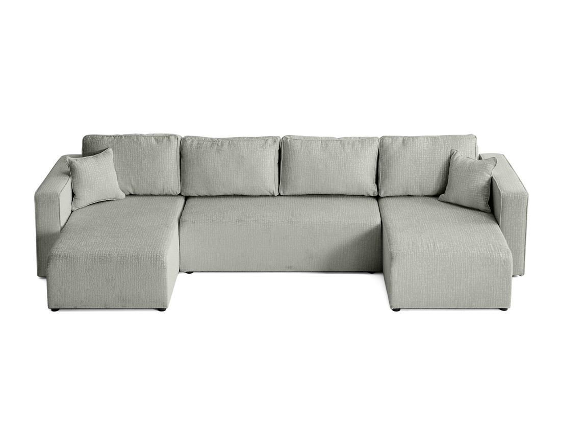 Canapé panoramique en U convertible avec coffre en tissu velours relief Topaze