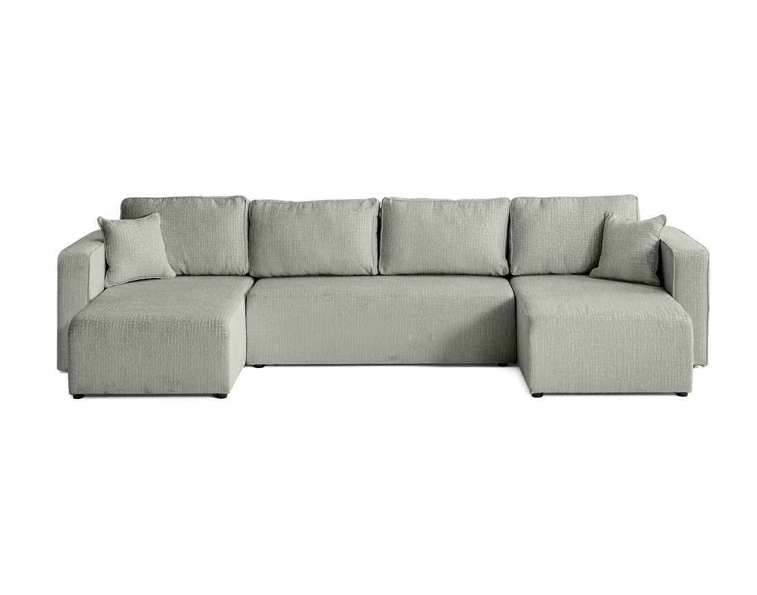 Canapé panoramique en U convertible avec coffre en tissu velours relief Topaze