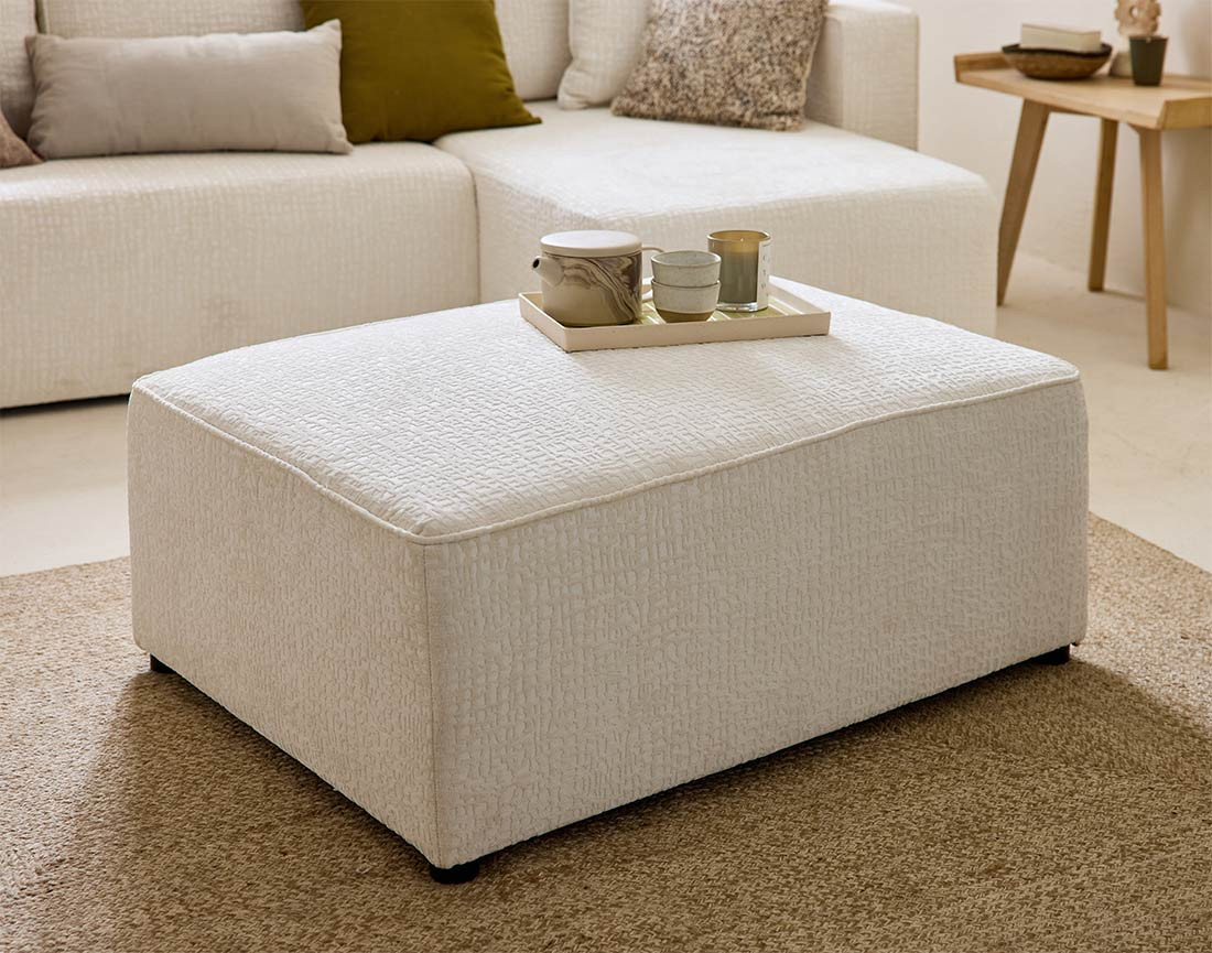 Pouf en tissu velours relief