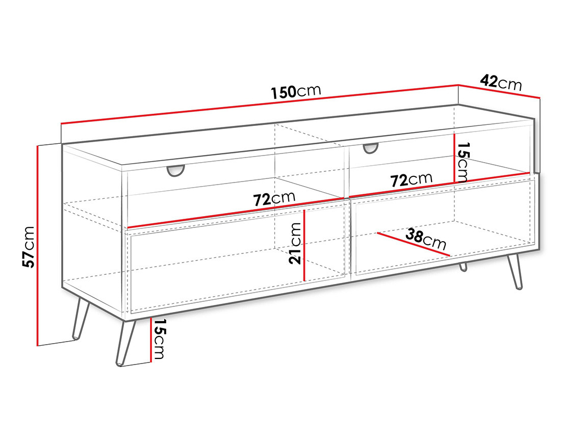 Meuble TV 2 tiroirs et 2 niches 150 cm Sorolla