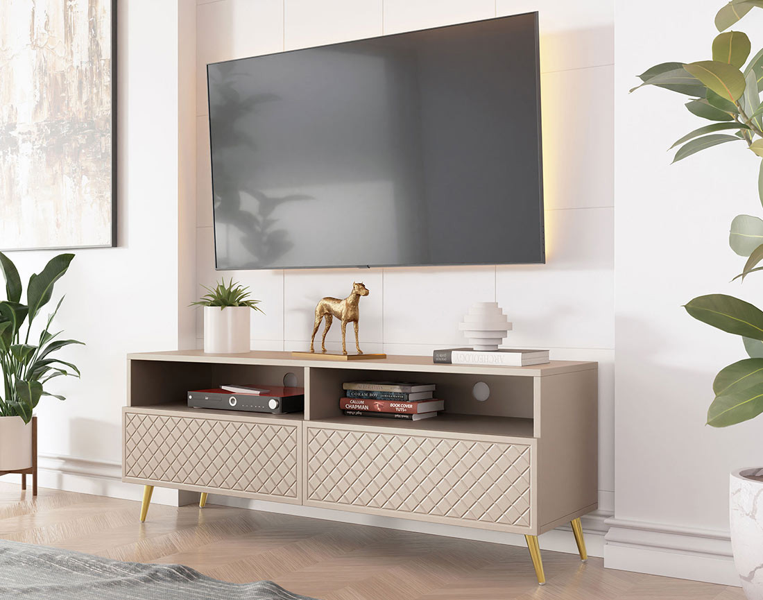 Meuble TV 2 tiroirs et 2 niches 150 cm Sorolla