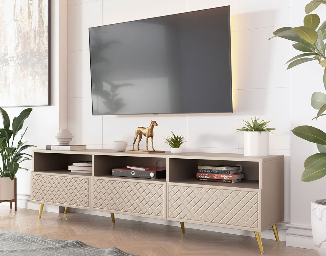 Meuble TV 3 tiroirs et 3 niches 195 cm Sorolla