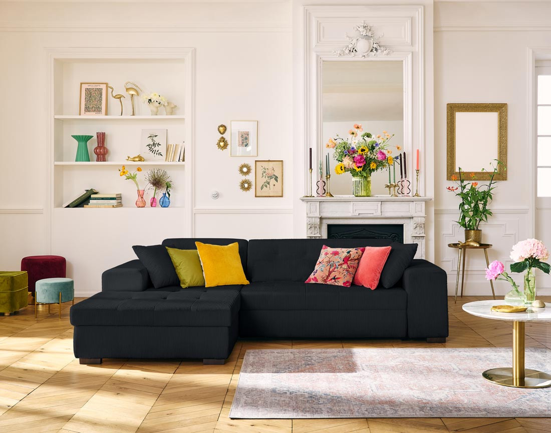 Canapé d'angle convertible Vermont 4 places avec coffre - angle gauche