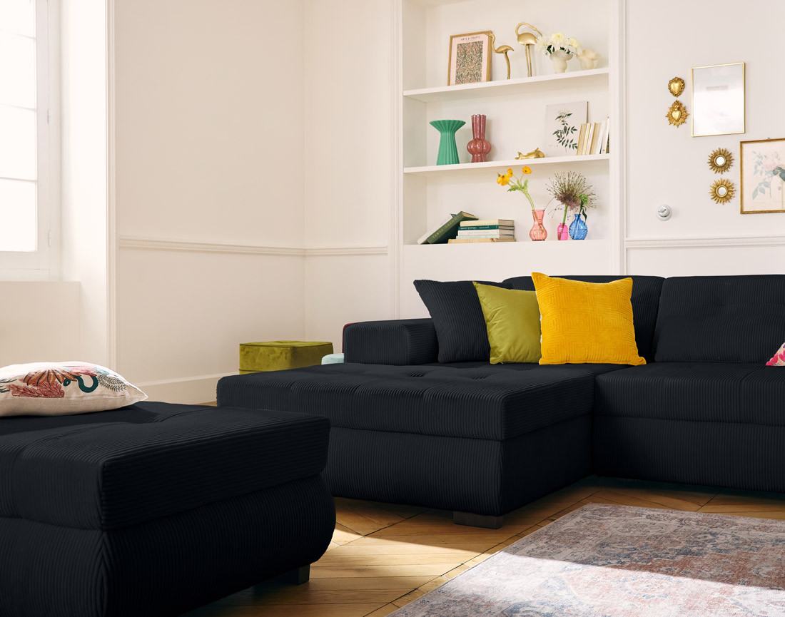 Canapé d'angle convertible Vermont 4 places avec coffre - angle gauche