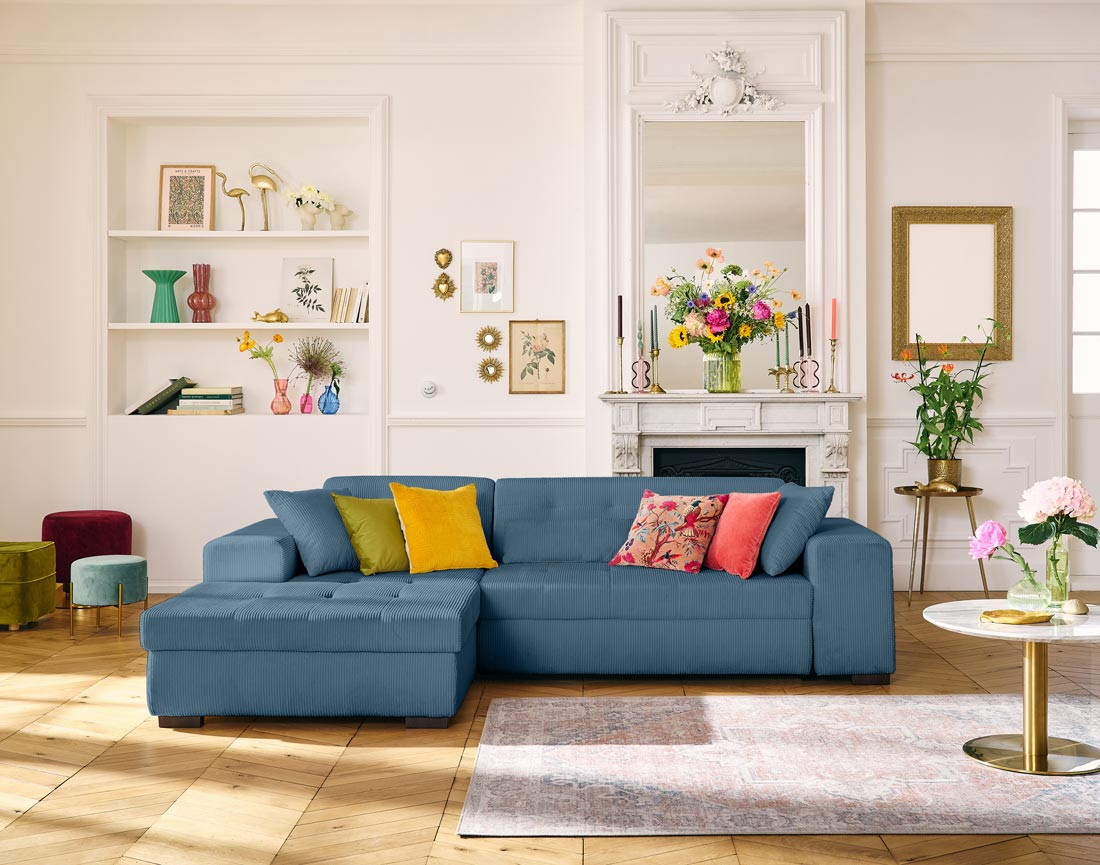 Canapé d'angle convertible Vermont 4 places avec coffre - angle gauche