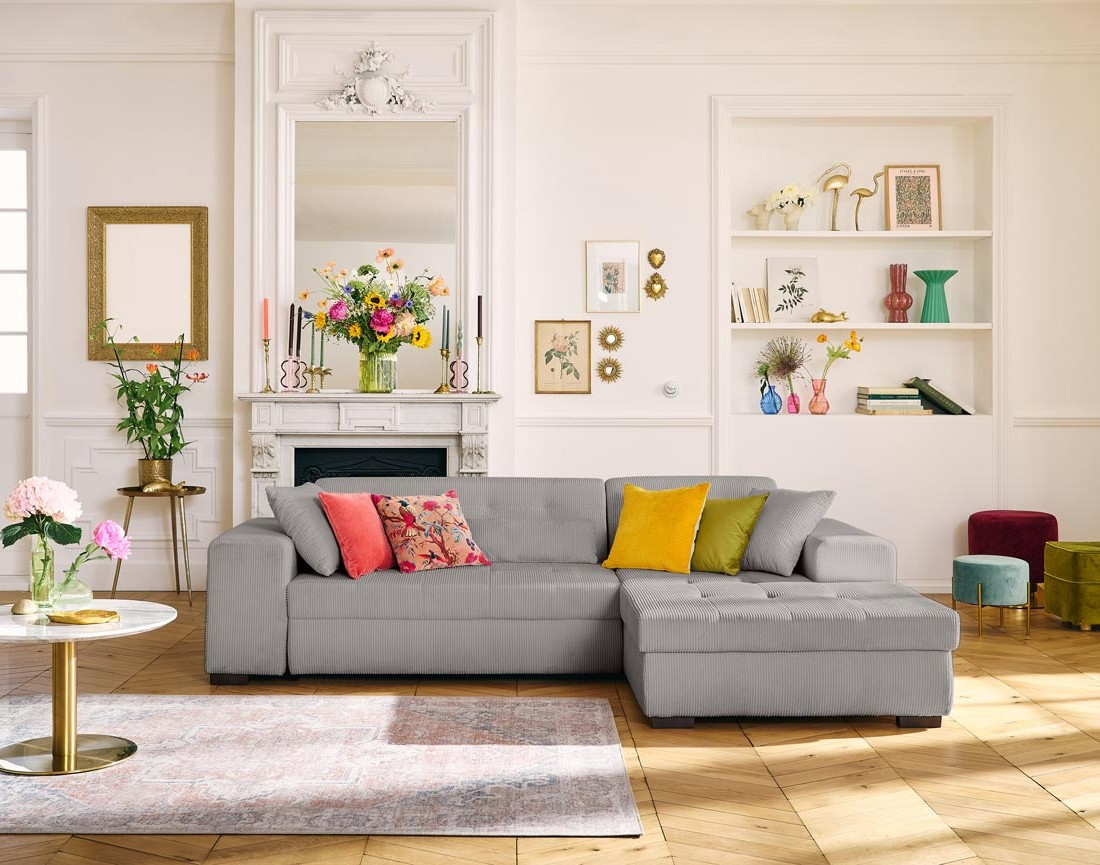 Canapé d'angle convertible Vermont 4 places avec coffre - angle droit