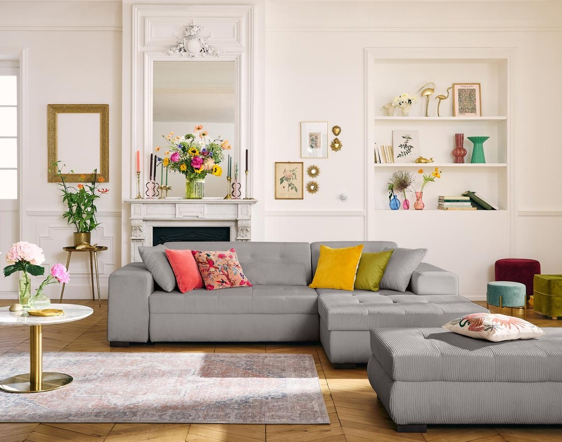 Canapé d'angle convertible Vermont 4 places avec coffre - angle droit