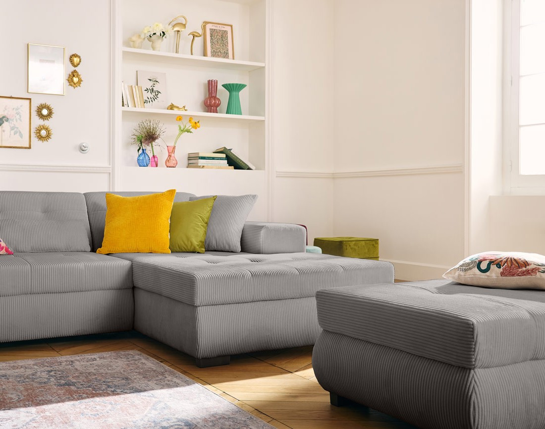 Canapé d'angle convertible Vermont 4 places avec coffre - angle droit