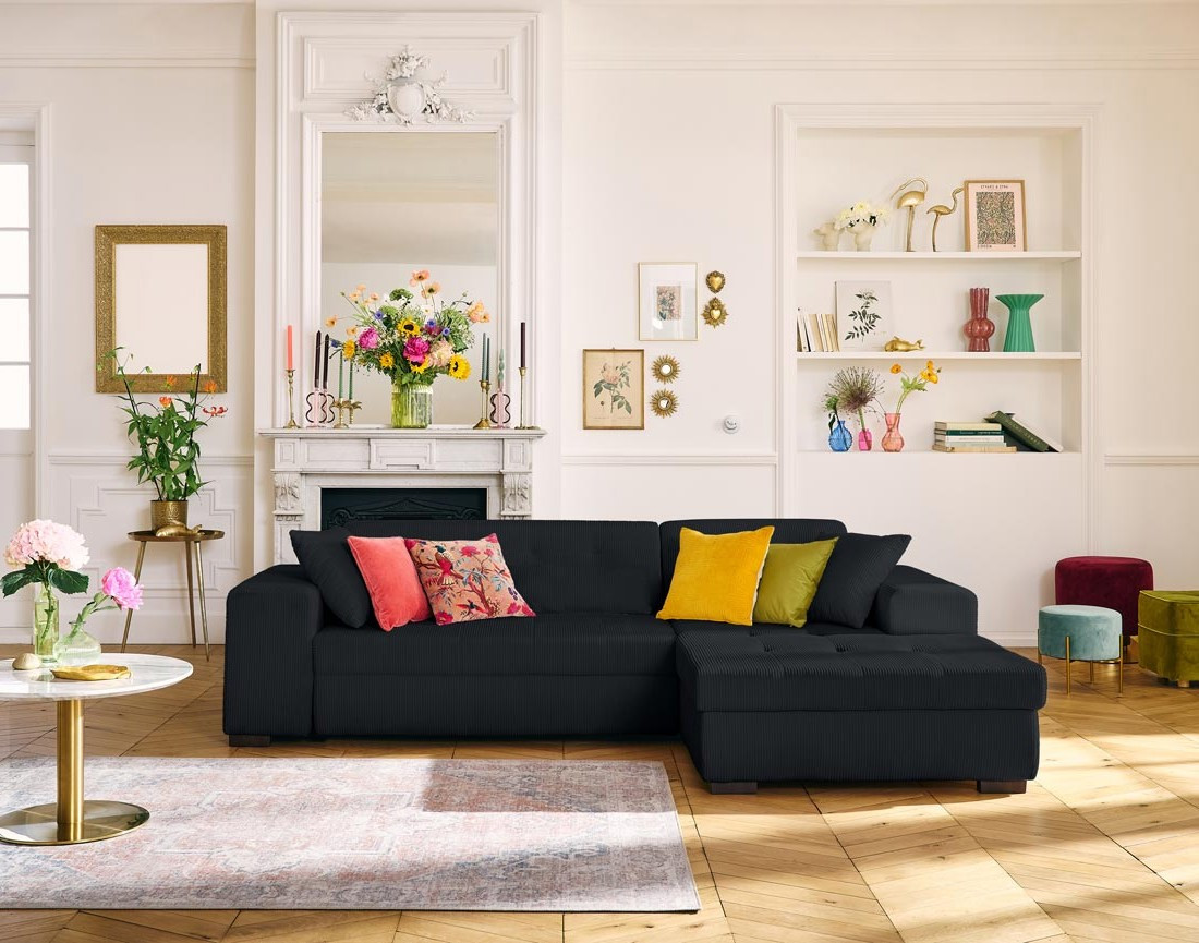 Canapé d'angle convertible Vermont 4 places avec coffre - angle droit