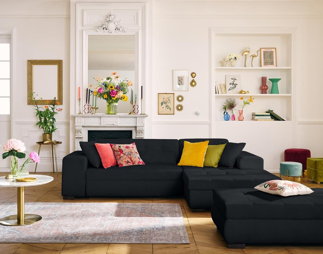 Canapé d'angle convertible Vermont 4 places avec coffre - angle droit