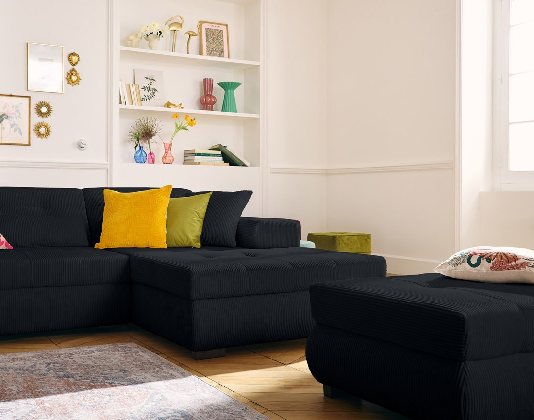 Canapé d'angle convertible Vermont 4 places avec coffre - angle droit