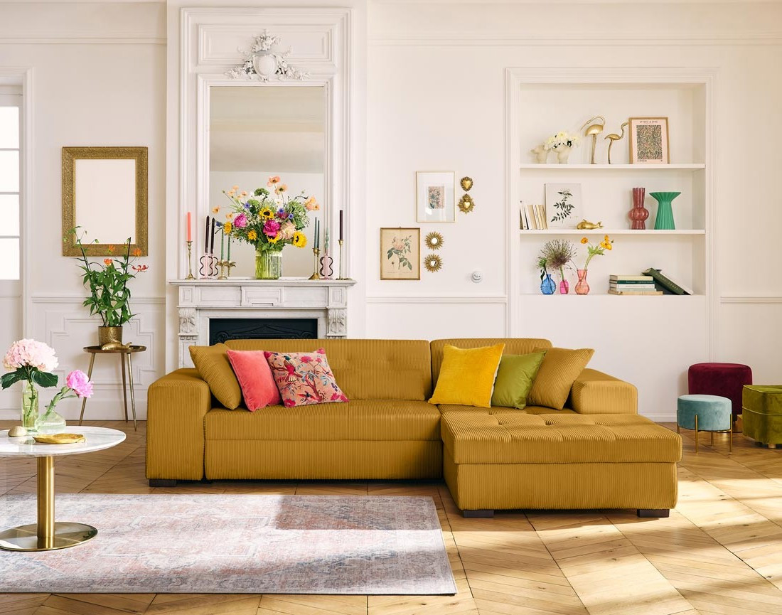 Canapé d'angle convertible Vermont 4 places avec coffre - angle droit