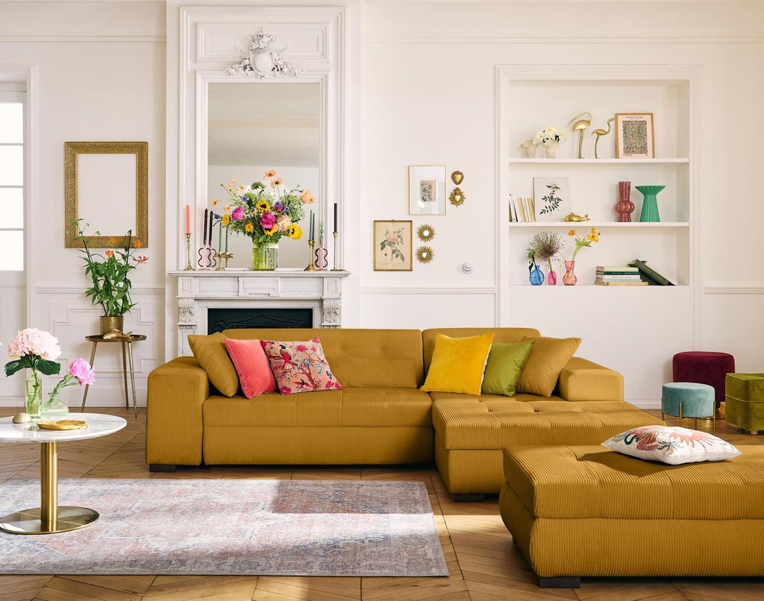 Canapé d'angle convertible Vermont 4 places avec coffre - angle droit