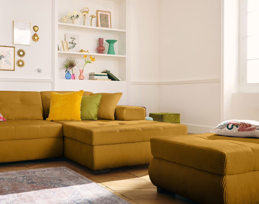 Canapé d'angle convertible Vermont 4 places avec coffre - angle droit