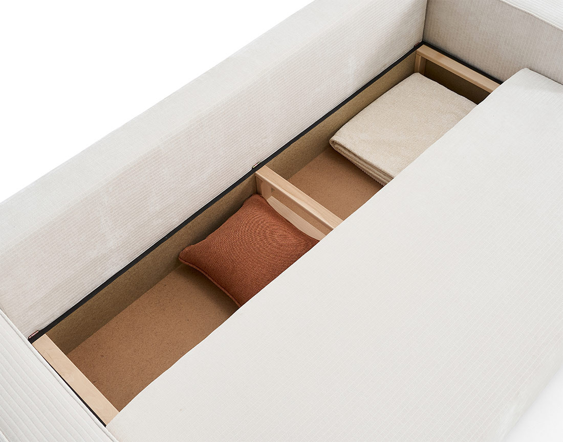 Canapé 3 places convertible avec coffre en velours côtelé plat Topaze