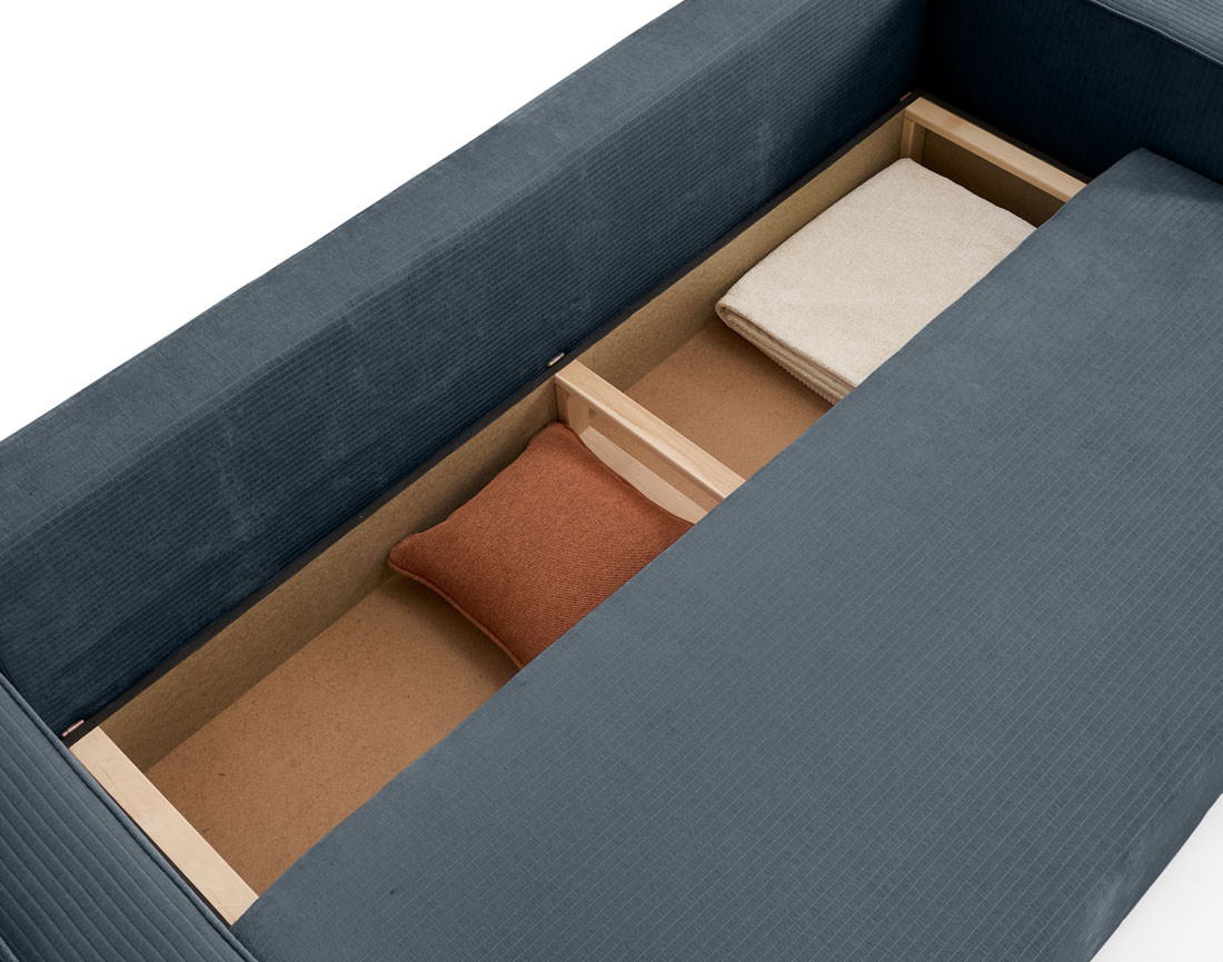 Canapé 3 places convertible avec coffre en velours côtelé plat Topaze