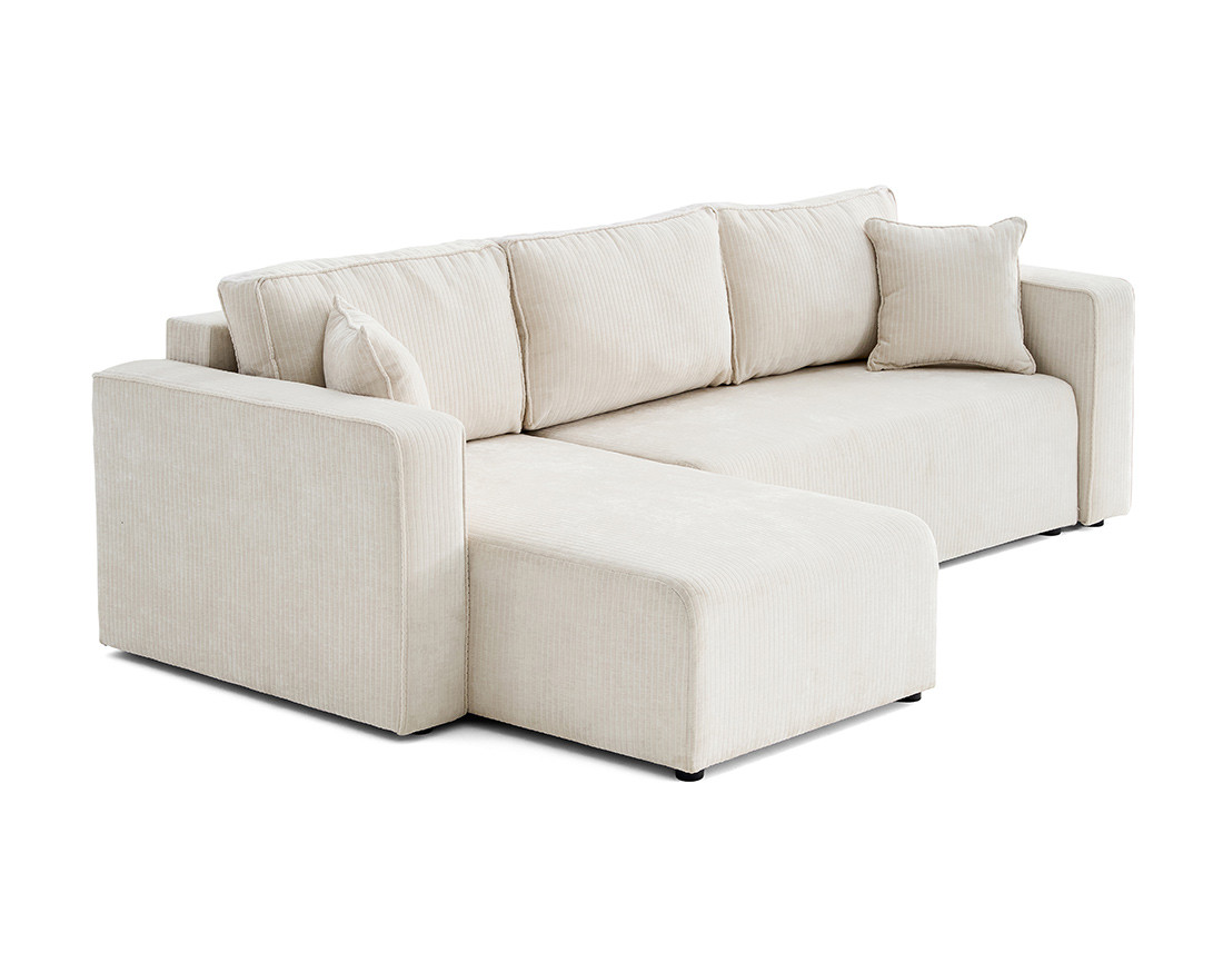 Canapé d'angle convertible avec coffre en velours côtelé plat Topaze