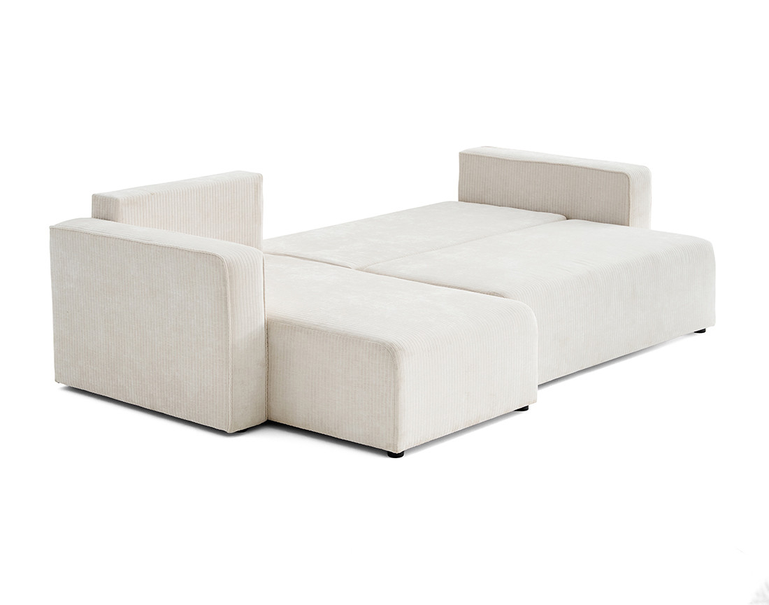 Canapé d'angle convertible avec coffre en velours côtelé plat Topaze