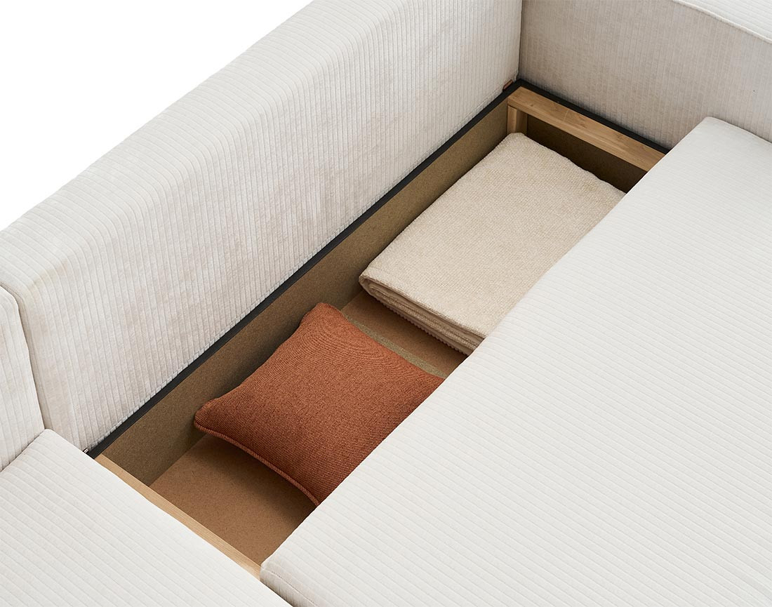 Canapé d'angle convertible avec coffre en velours côtelé plat Topaze